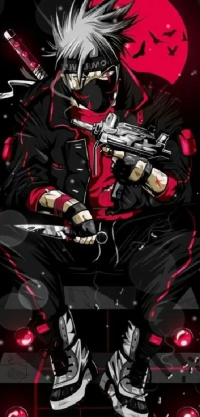 Anime ninja with red and black theme on mobile wallpaper.