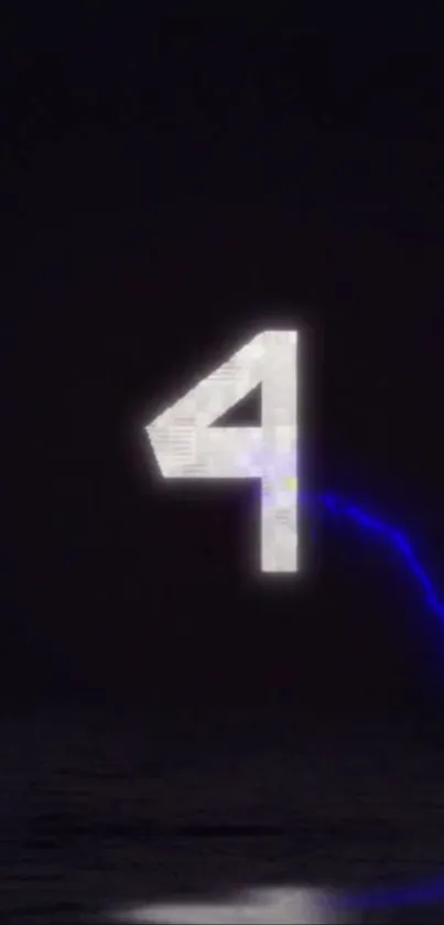 Glowing number 4 with blue lightning on dark background.