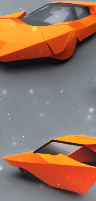 Futuristic orange car design on gray background.