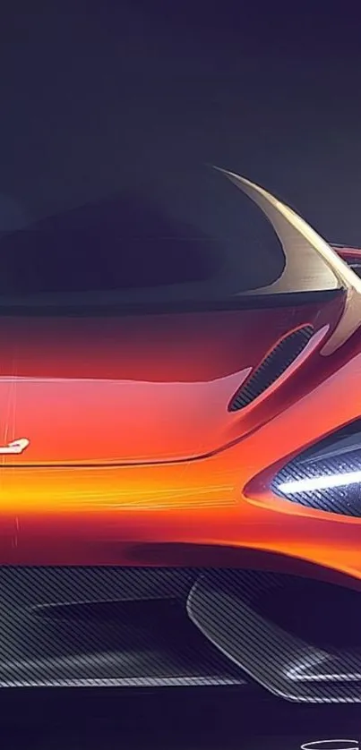 Futuristic orange sports car wallpaper for mobile.