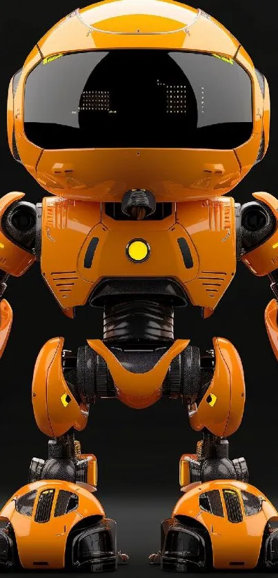 Orange futuristic robot on black backdrop.