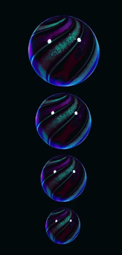 Futuristic neon spheres on black background.