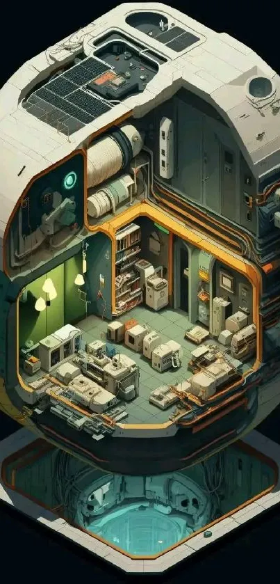 Detailed futuristic orbital habitat illustration with sci-fi elements.