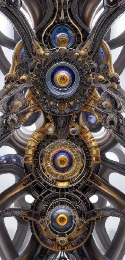 Futuristic ornate mobile wallpaper with metallic and vibrant patterns.