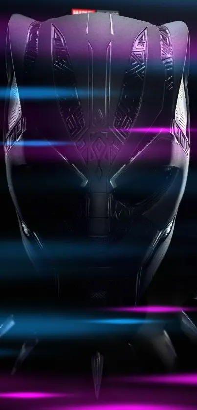 Futuristic panther-themed mobile wallpaper with purple and blue neon lights.