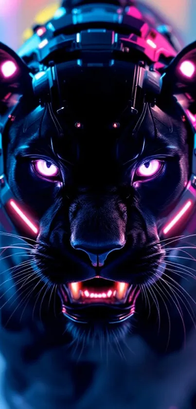 Futuristic panther with neon lights in a dynamic, cyber-styled theme.