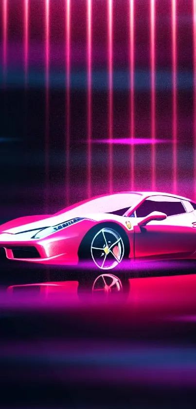 Pink neon sports car with futuristic design.