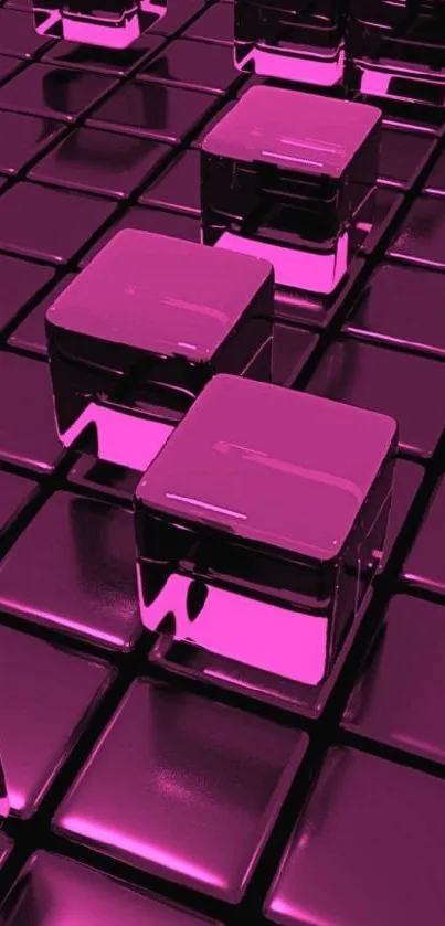 3D pink cubes on a shiny geometric tile background.