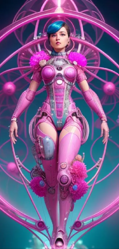 Futuristic pink cyborg art mobile wallpaper.