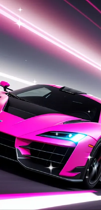 Futuristic pink sports car on the road, vibrant mobile wallpaper.