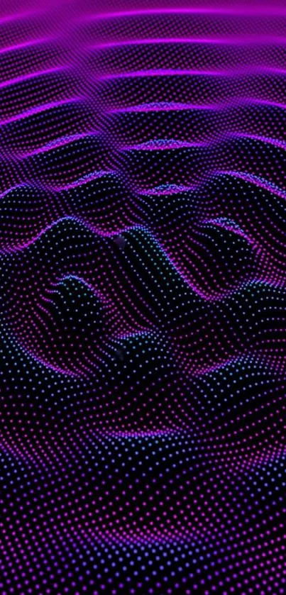 Futuristic pink wave wallpaper with glowing dots and abstract design.