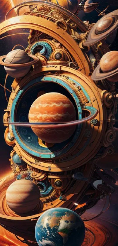 Futuristic planetary art with intricate celestial designs.