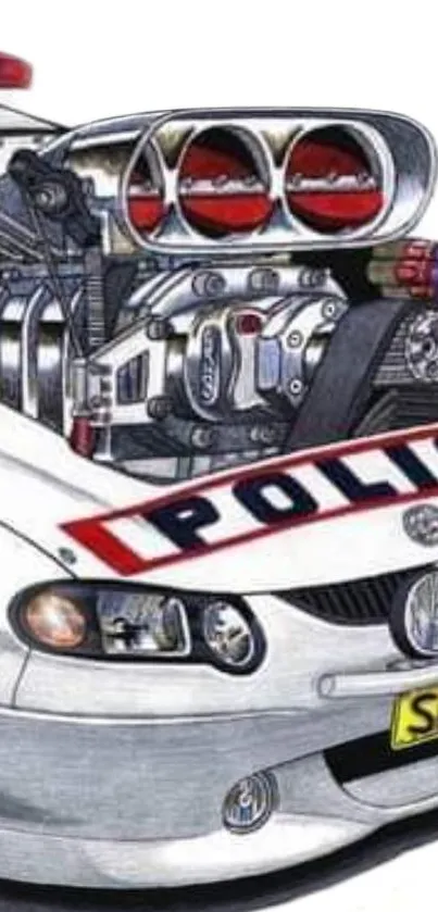 Futuristic police car with advanced engine art.