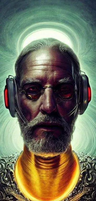 Futuristic portrait with headphones in a sci-fi style, ideal for mobile screens.