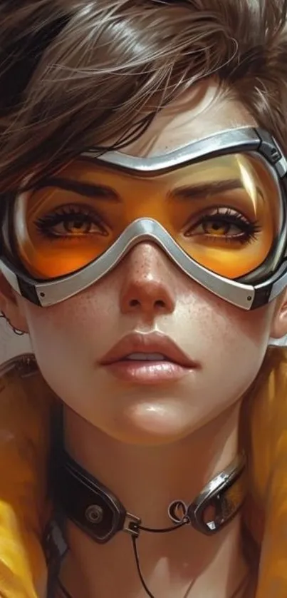 Futuristic portrait of a woman wearing goggles.