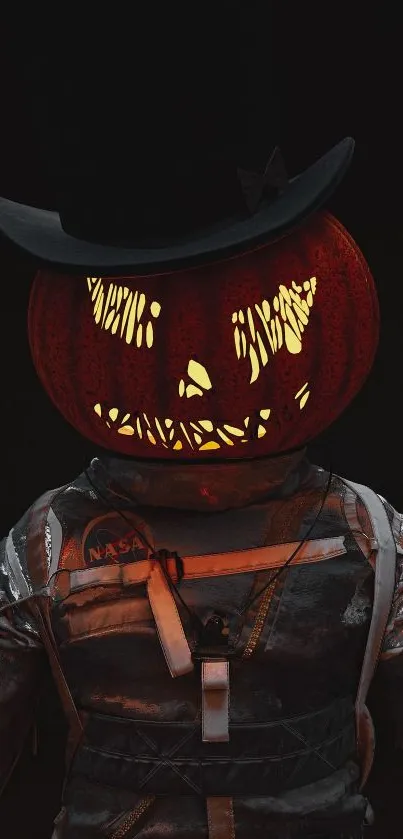 Pumpkin head in top hat and spacesuit wallpaper.