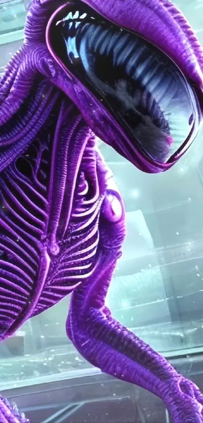 Futuristic purple alien in digital art wallpaper.