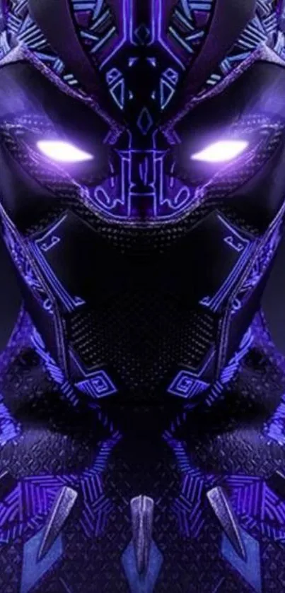 Futuristic purple mask with glowing eyes in a digital art style.