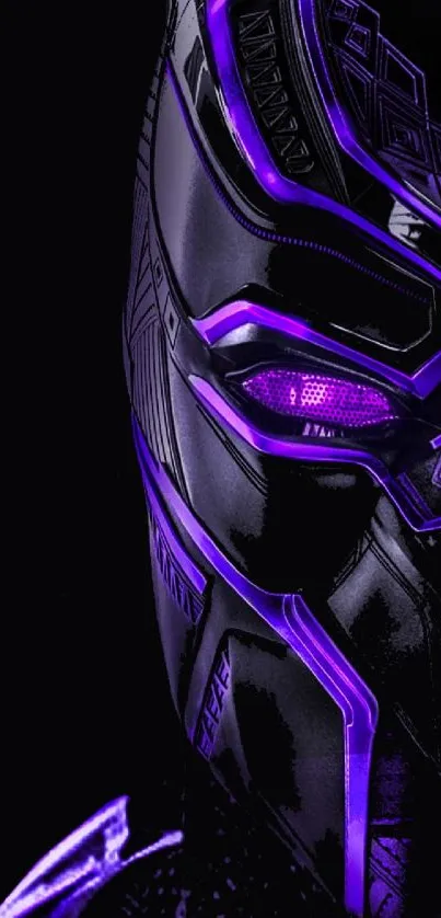 Futuristic black and purple panther wallpaper with neon accents.