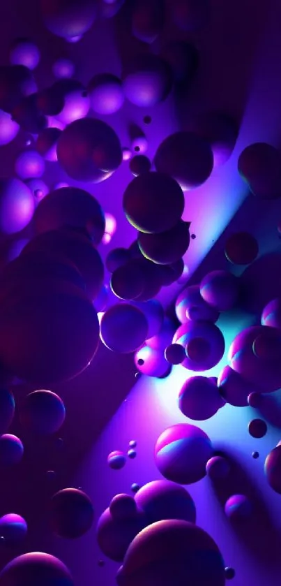 Futuristic mobile wallpaper with purple spheres and dynamic lighting.