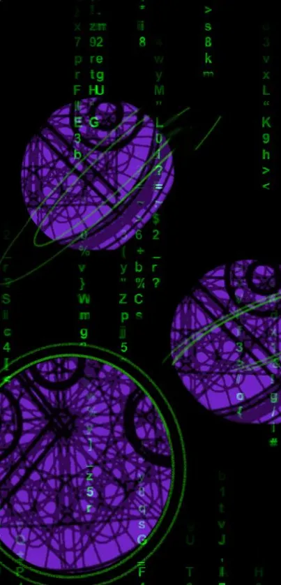 Futuristic mobile wallpaper with purple tech design.