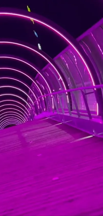 Purple neon tunnel, futuristic urban wallpaper.