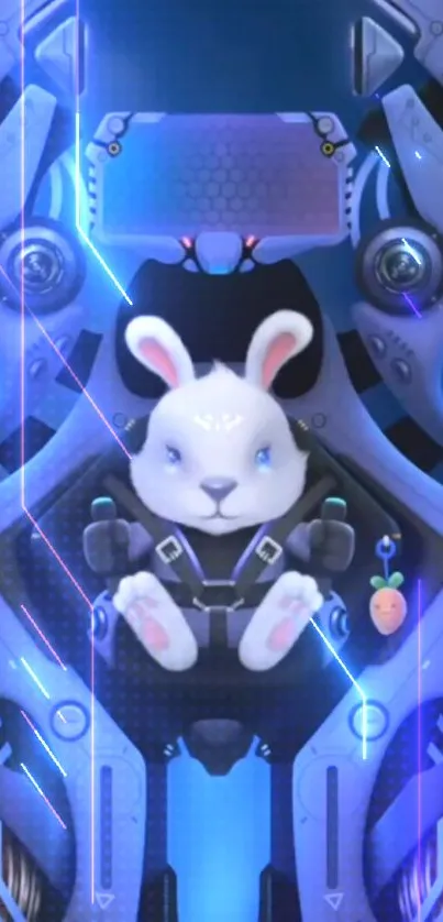 Futuristic rabbit in glowing blue, cyber-themed design.