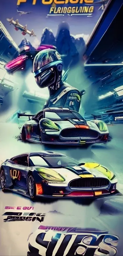 Futuristic racing car wallpaper with vibrant, high-speed vehicles.