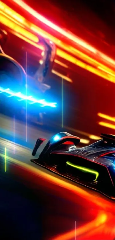 Futuristic racing car with neon lights.