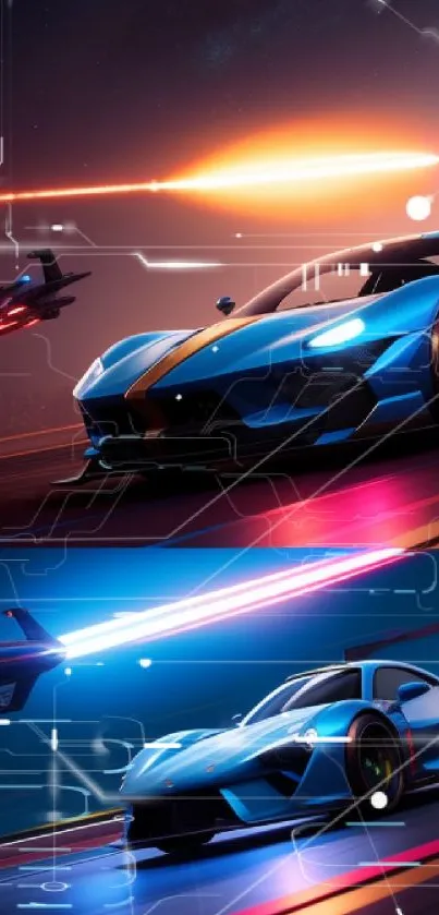 Futuristic racing car with neon lights.