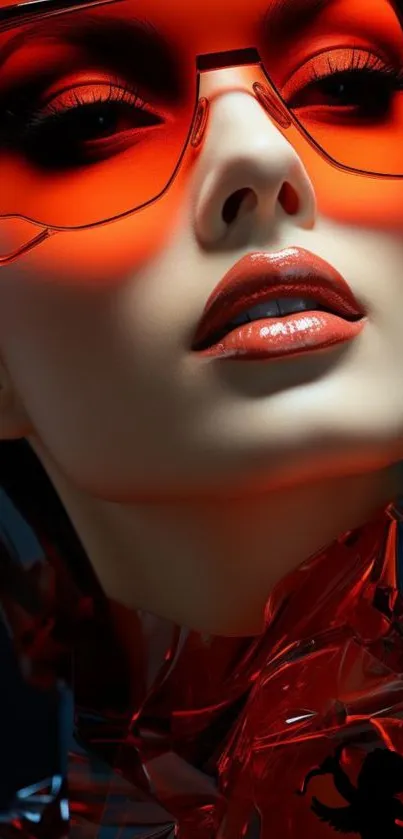 Futuristic red aesthetic portrait wallpaper featuring stylish sunglasses.