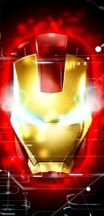 Futuristic red and gold armor glowing in a high-tech mobile wallpaper.