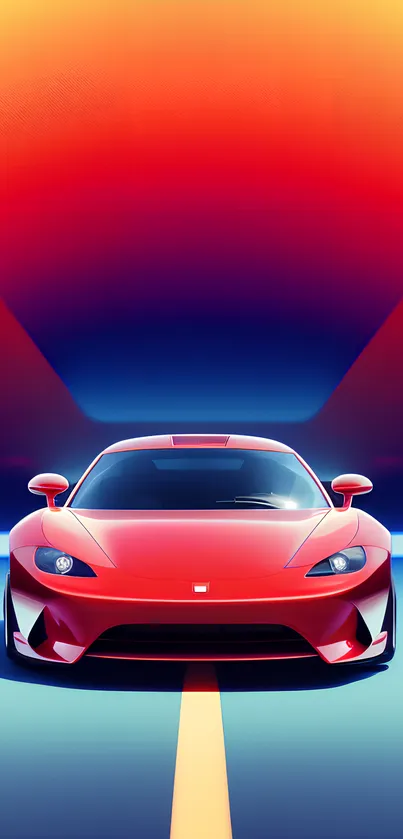 Futuristic red car with vivid gradient background.