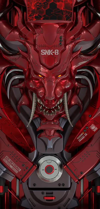 Futuristic red dragon design mobile wallpaper.