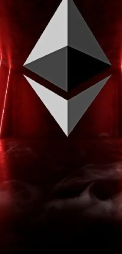 Ethereum logo with red neon futuristic background.