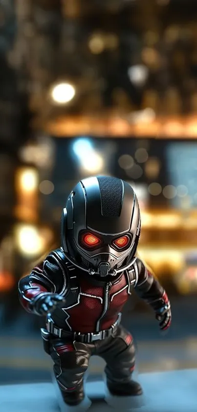 Futuristic red-eyed character with vibrant background