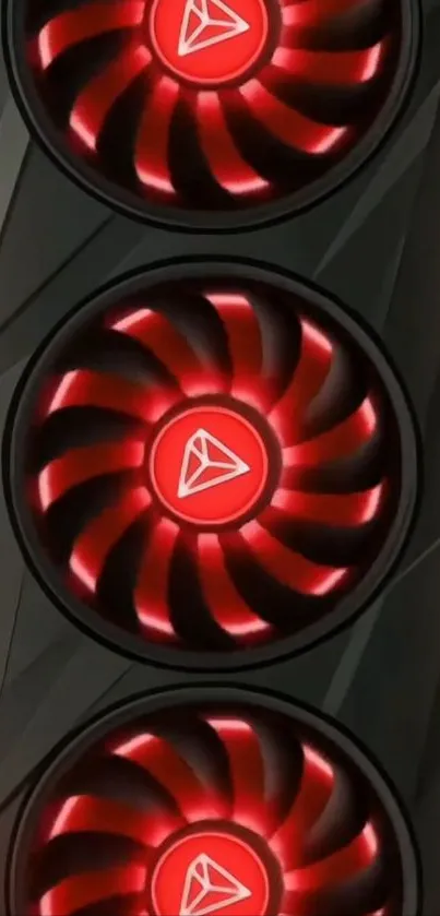 Futuristic red fan art with geometric design.