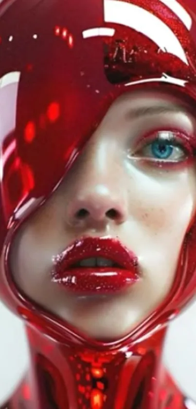 Futuristic red art with glossy design feature.