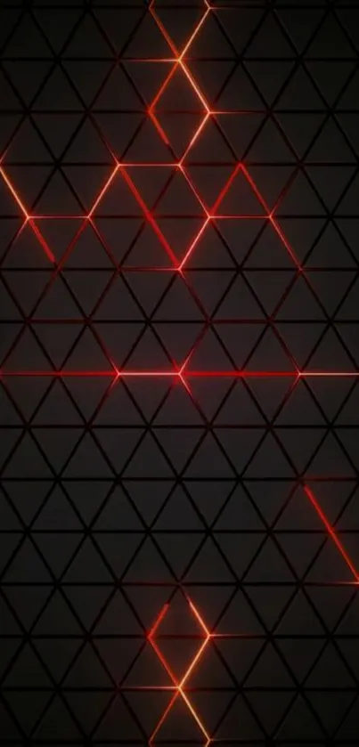 Futuristic wallpaper with red glowing triangles on a dark background.