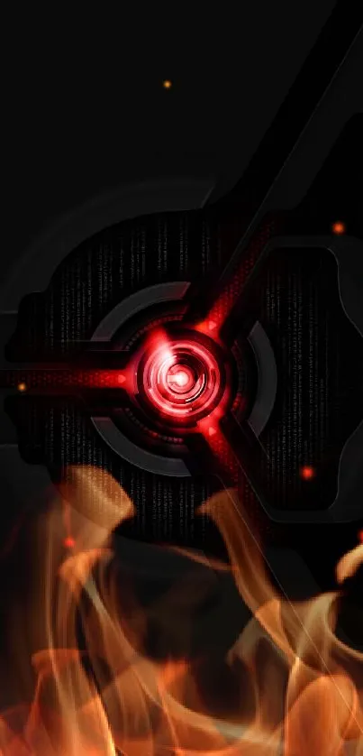 Futuristic design with red glowing core on dark background.