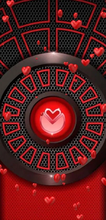 Futuristic red heart with geometric patterns on mobile wallpaper.