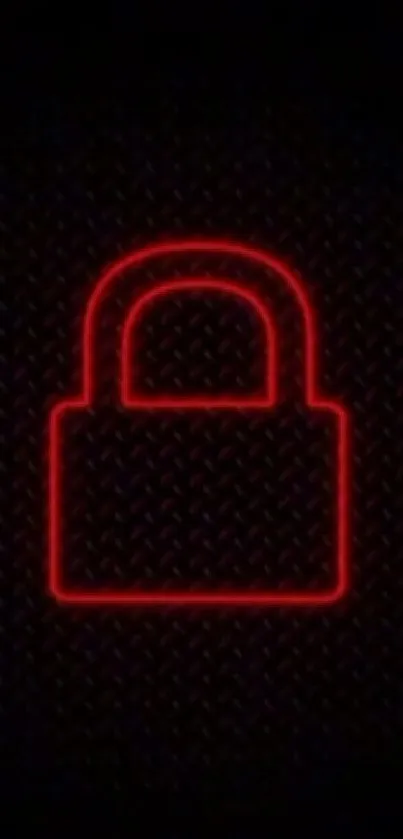 Futuristic red neon lock wallpaper with dark background.