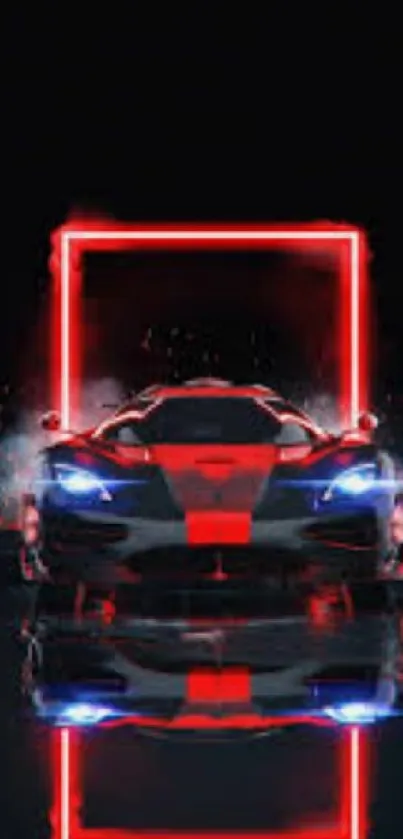 Futuristic car with red neon lights in digital artwork.