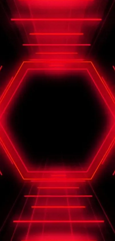 Vibrant red neon hexagon wallpaper, futuristic design.