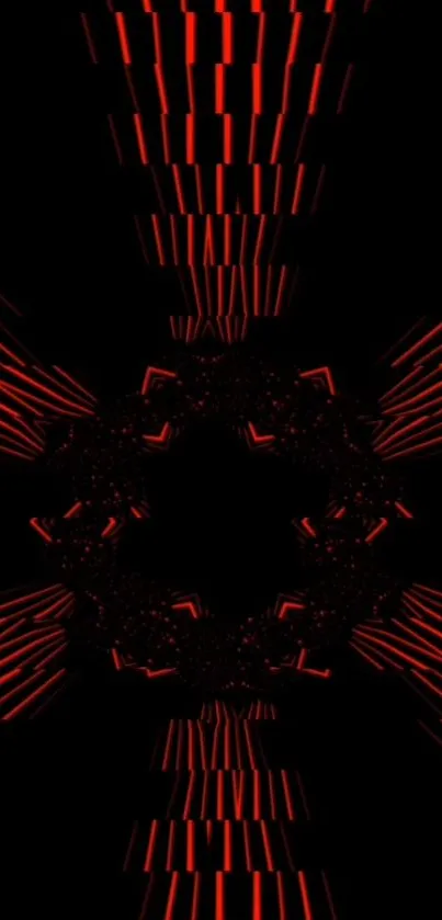 Futuristic red neon geometric wallpaper design on dark background.