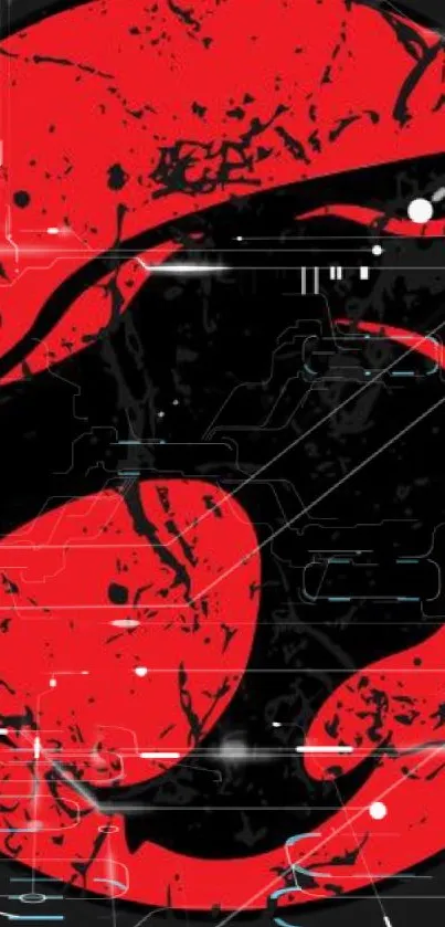 Futuristic red panther design wallpaper with digital elements.