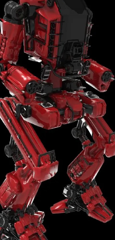 Futuristic red robot with mechanical and sleek features.