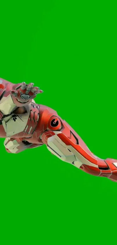 Futuristic red robot with green background wallpaper.