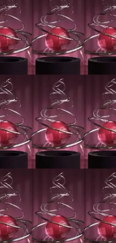 Abstract red sphere with spirals mobile wallpaper.