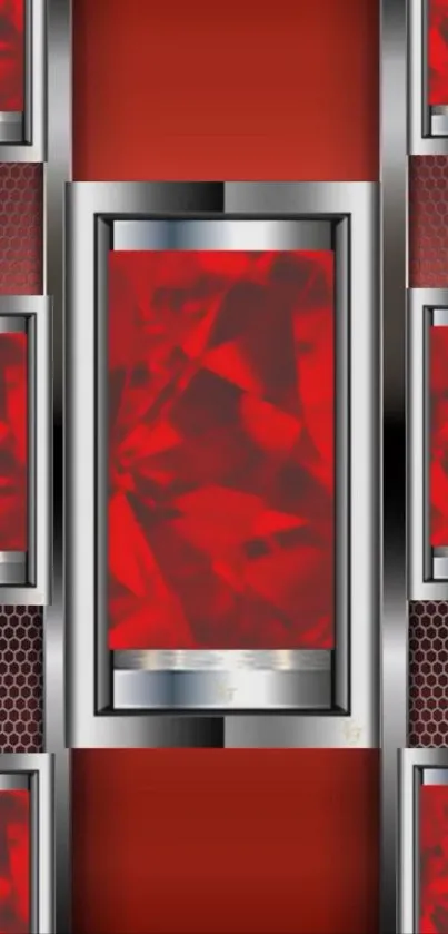 Futuristic red and steel geometric mobile wallpaper.